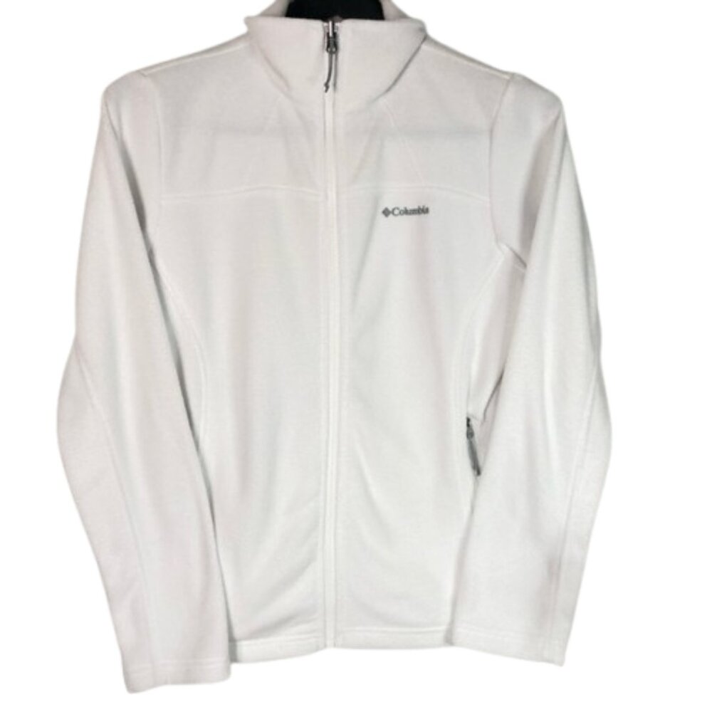 Columbia Fleece Ski Jacket Women’s Medium Winter White Zip Up Outdoor Wear Clean